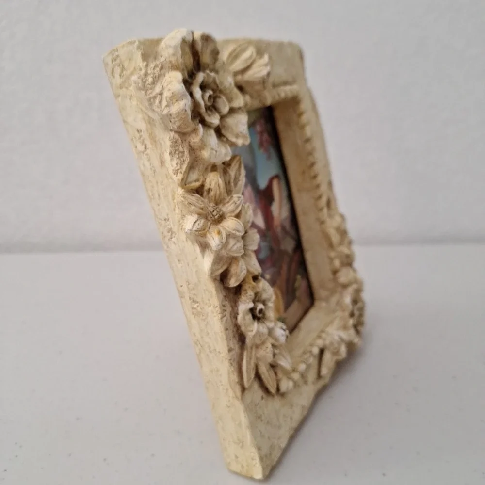 Vintage Ornate Solid Stone HEAVY Photo Picture Frame Flowers 6.5
